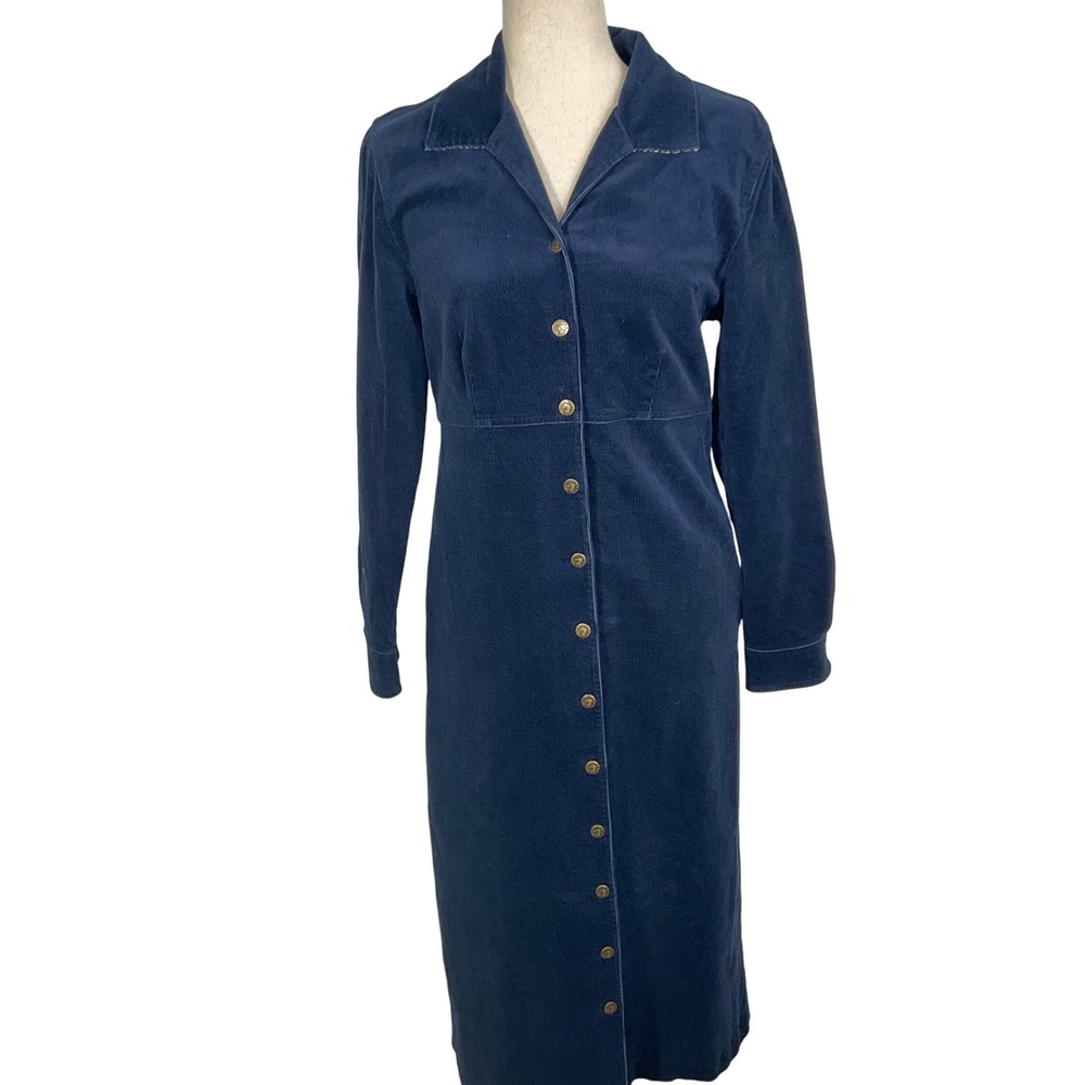 Duck Head Dress Women 10‎ Blue Corduroy Logo Shirt Button Long Sleeve Preppy